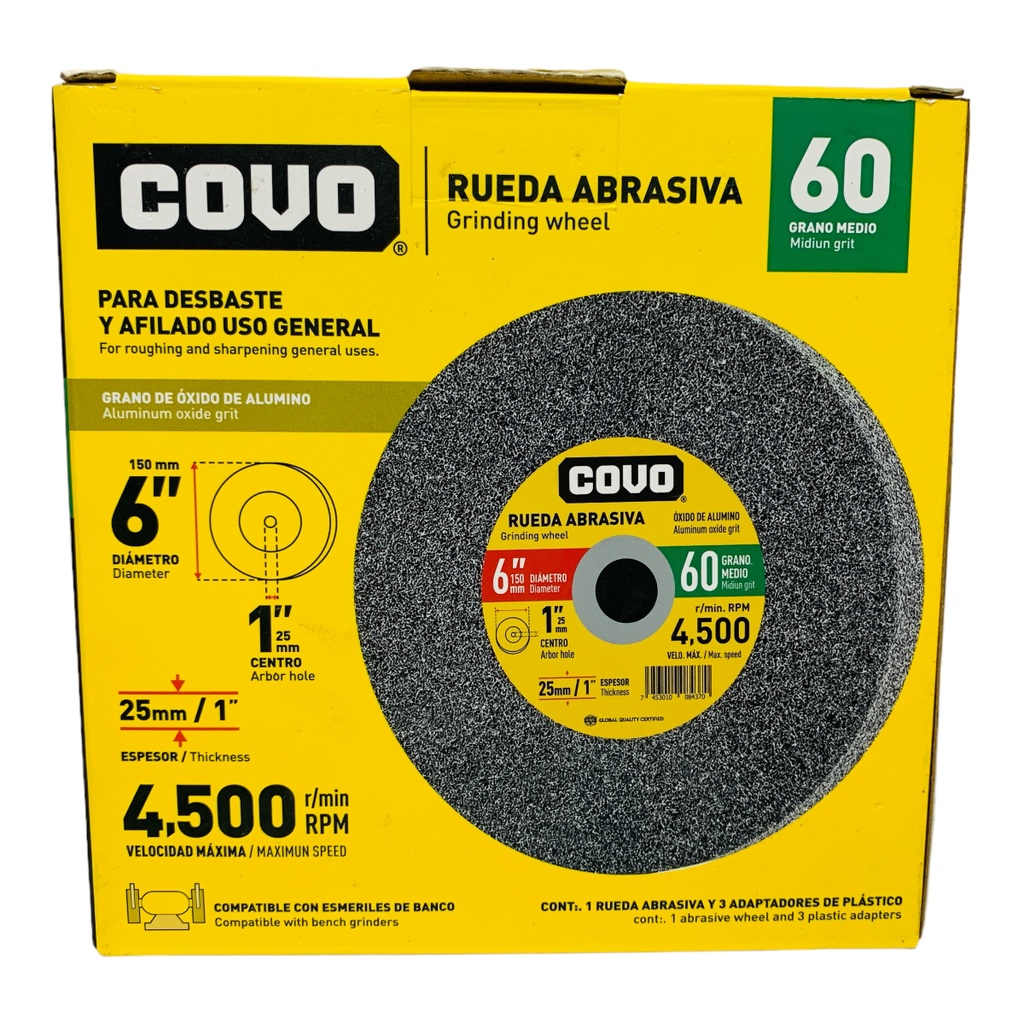 DISCO ABRASIVO PARA DESBASTE GRANO 60 X 6" X 25MM COVO