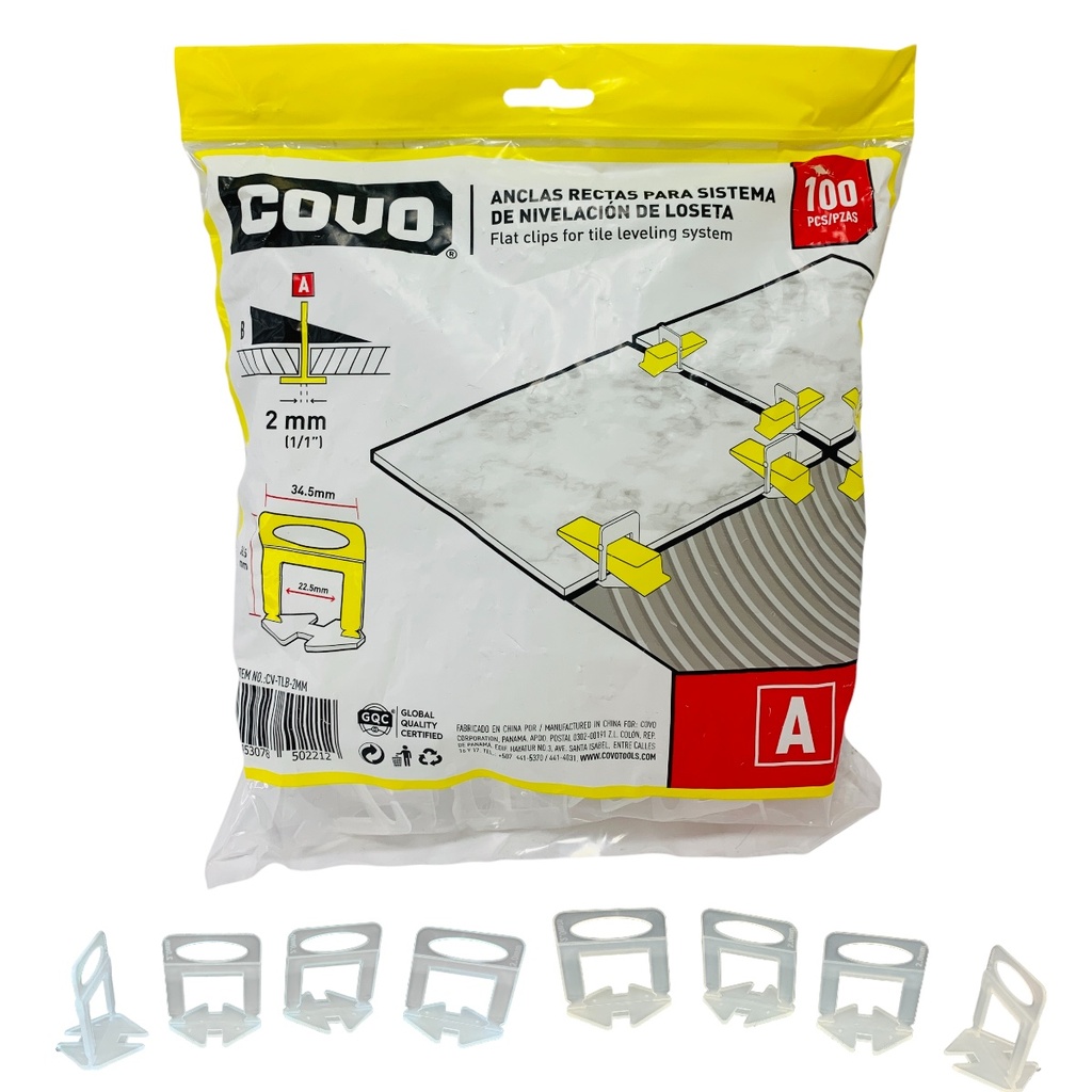NIVELADORES PARA CERAMICAS 2MM 100 PZAS COVO