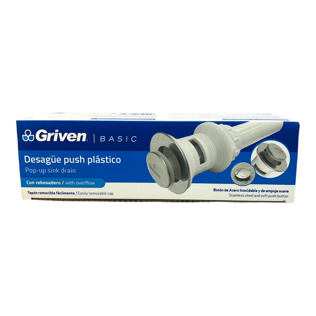 DESAGUE PUSH PLASTICO CON REBOSADERO GRIVEN BASIC