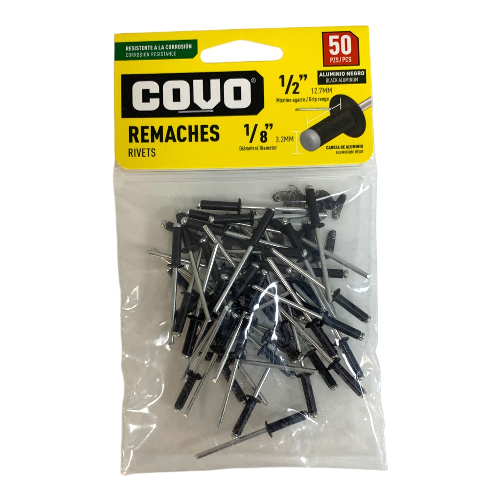 REMACHE 1/8" X 1/2" ALUMINIO NEGRO 50 PIEZAS COVO