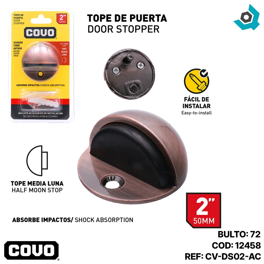 TOPE MEDIA LUNA PARA PUERTAS 2" COBRE ANTIGUO COVO