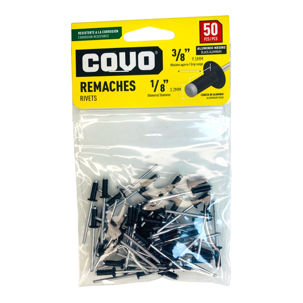 REMACHE 1/8" X 3/8" ALUMINIO NEGRO 50 PIEZAS COVO