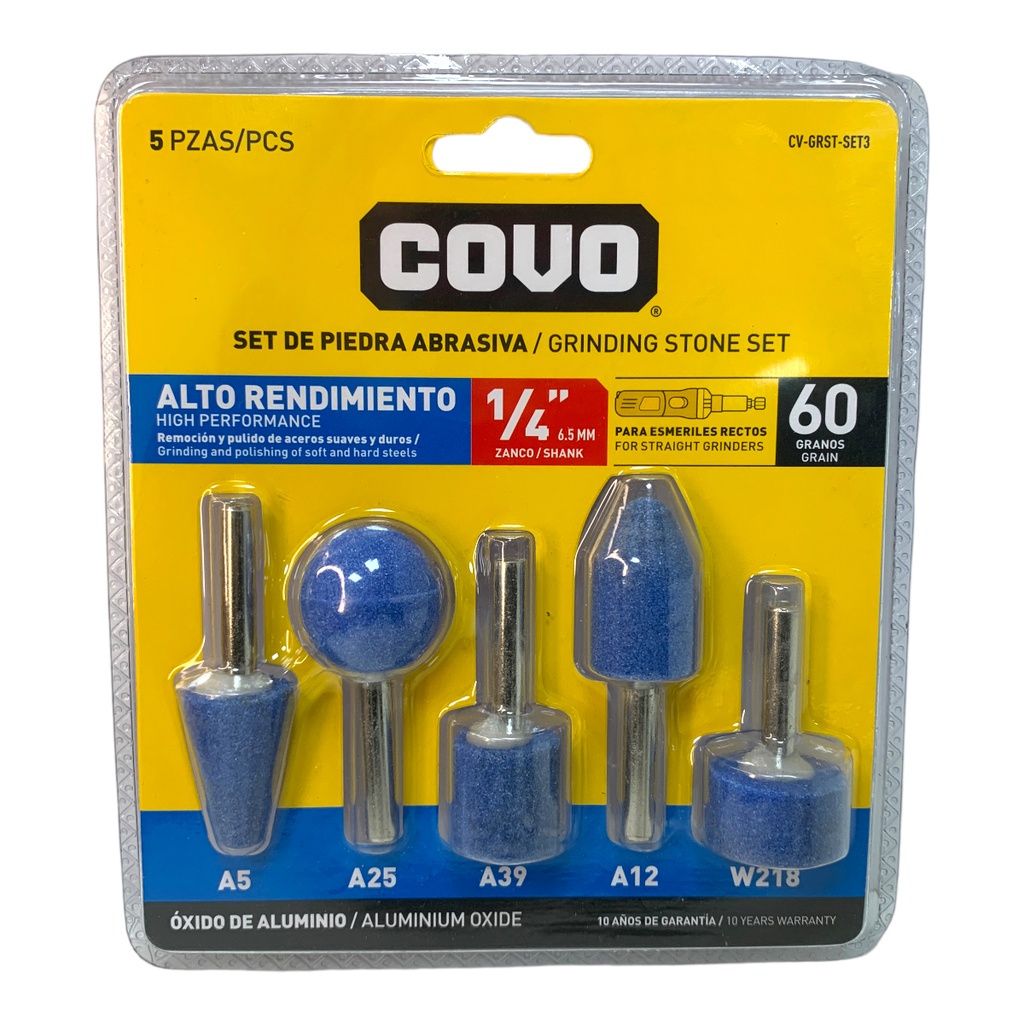 SET DE MECHAS ABRASIVAS 1/4" 5 PIEZAS COVO