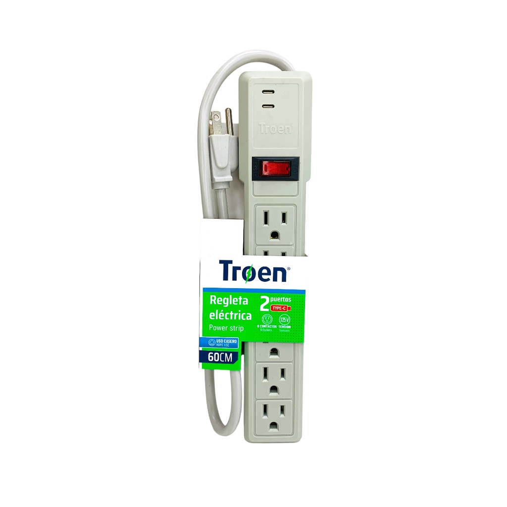 REGLETA ELECTRICA 6 TOMAS CON 2 PUERTOS TIPO C TROEN