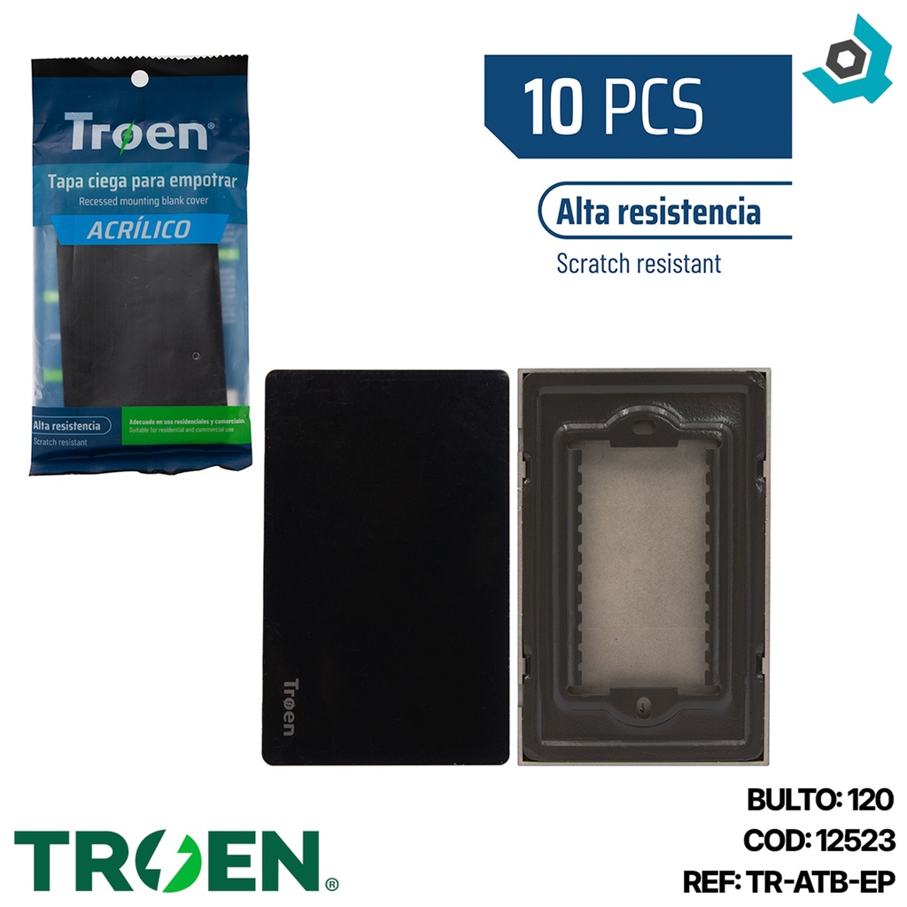 TAPA CIEGA PARA EMPOTRAR DE ACRILICO NEGRO TROEN