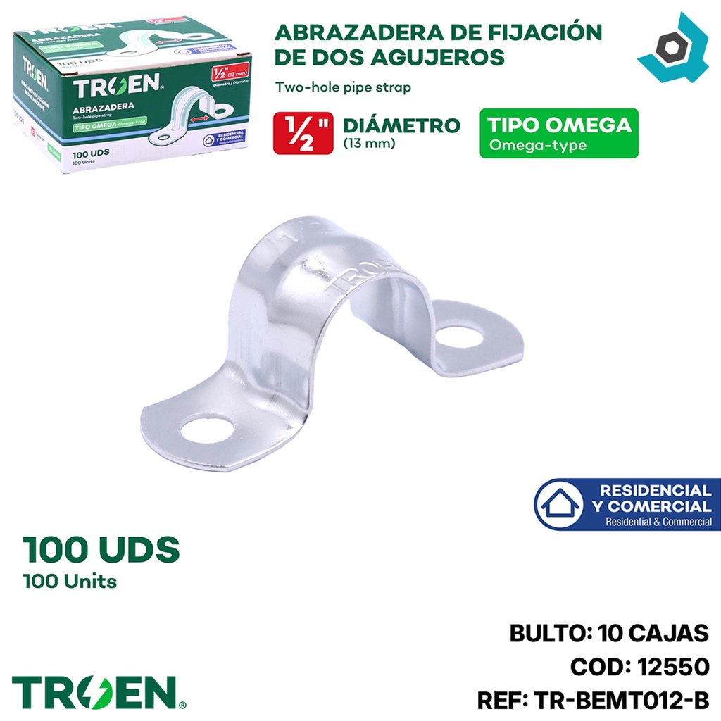 ABRAZADERA OMEGA 1/2" 100 PZAS TROEN