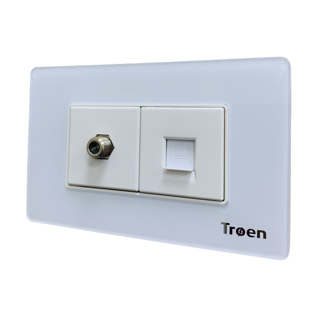TOMA PARA CABLE COAXIAL Y RED RJ45 ACRILICO BLANCO TROEN