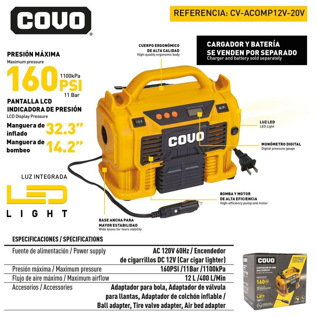 COMPRESOR DE AIRE INALAMBRICO COVO
