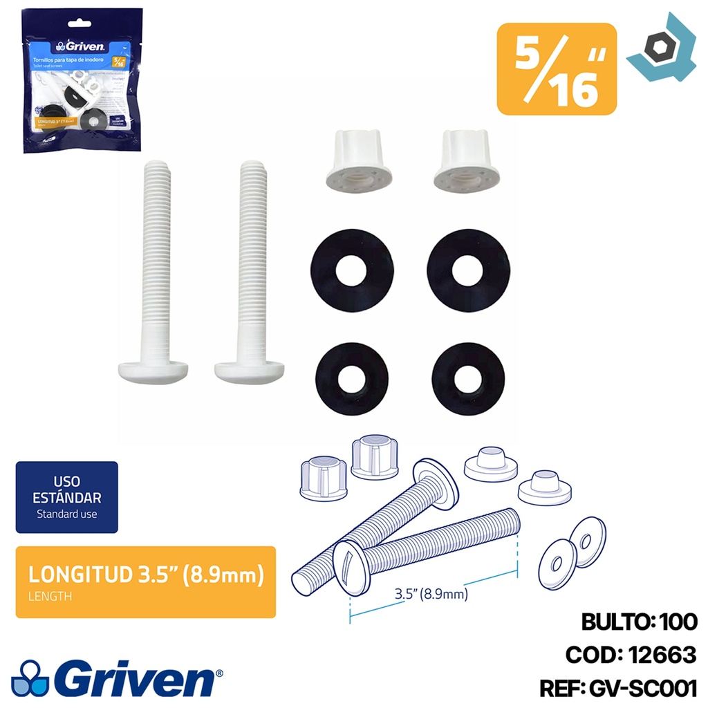 TORNILLOS PARA TAPA DE INODORO 5/16" GRIVEN