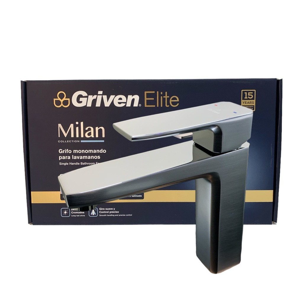 GRIFERIA MONOMANDO PARA LAVAMANOS SATINADO GRIVEN ELITE EDICION MILAN COLLECTION