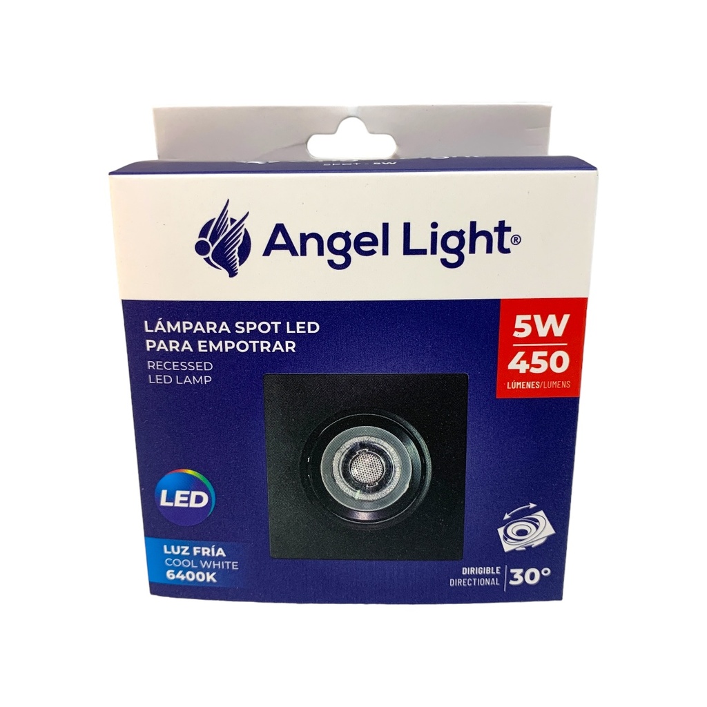 LAMPARA LED OJO DE BUEY 5W CUADRADA 6400K NEGRO ANGEL LIGHT