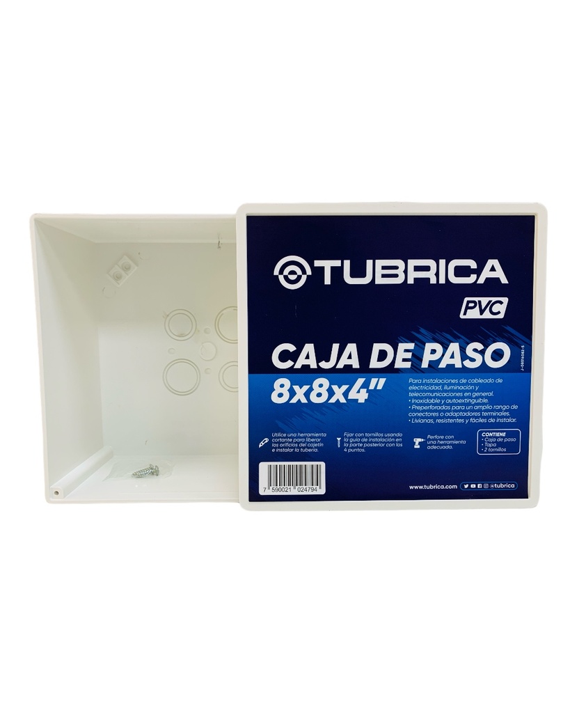 CAJETIN ELECTRICO PVC CONDUIT 8 X 8" CON TAPA TUBRICA