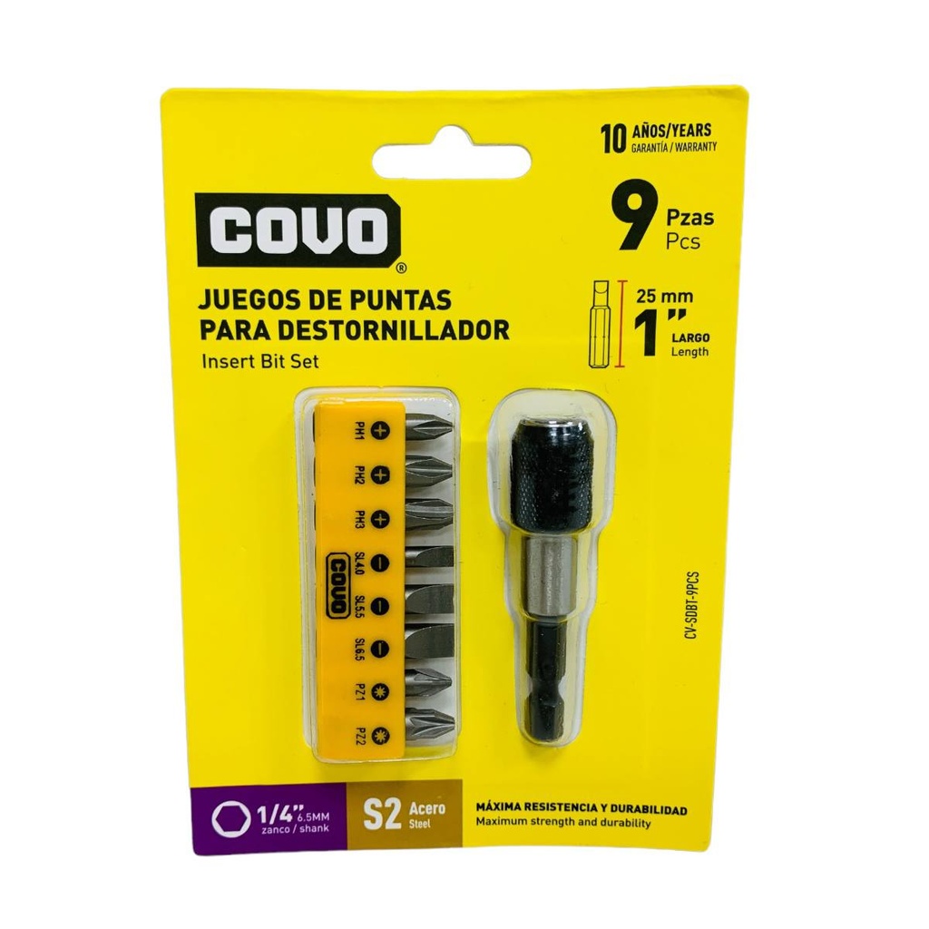 JUEGO DE PUNTAS CON EXTENSION 9 PZAS PARA DESTORNILLADOR COVO