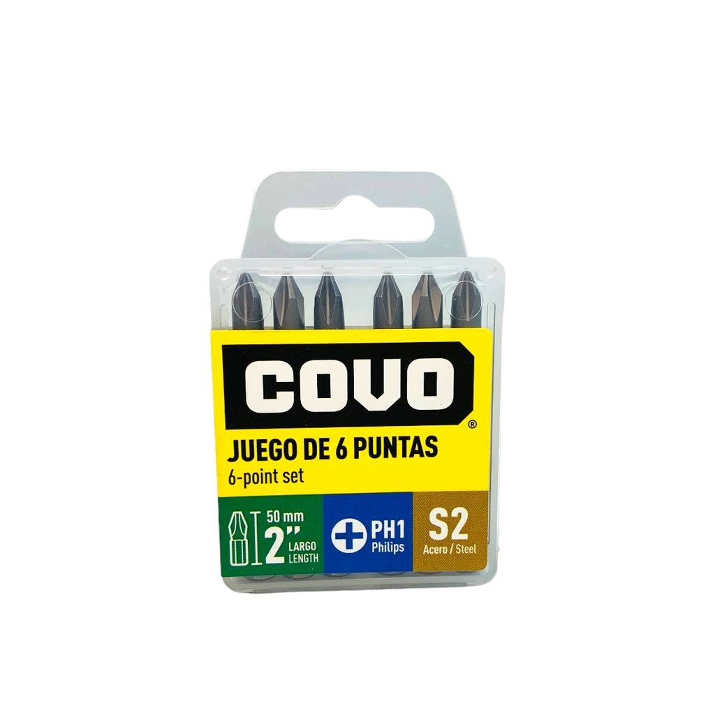 PUNTAS DE ESTRIA 2" PH1 PARA DESTORNILLADOR 6 PZAS COVO