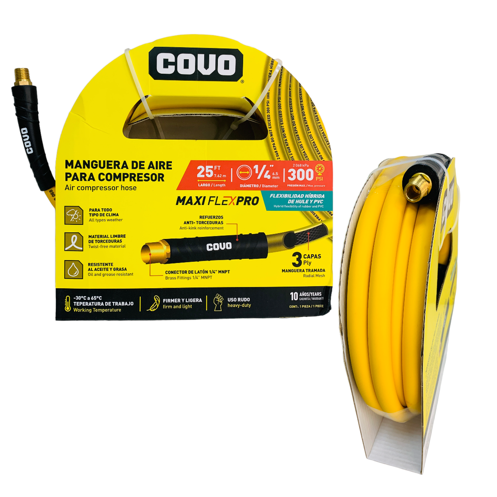 MANGUERA DE AIRE 1/4" PARA COMPRESOR 7.62M COVO