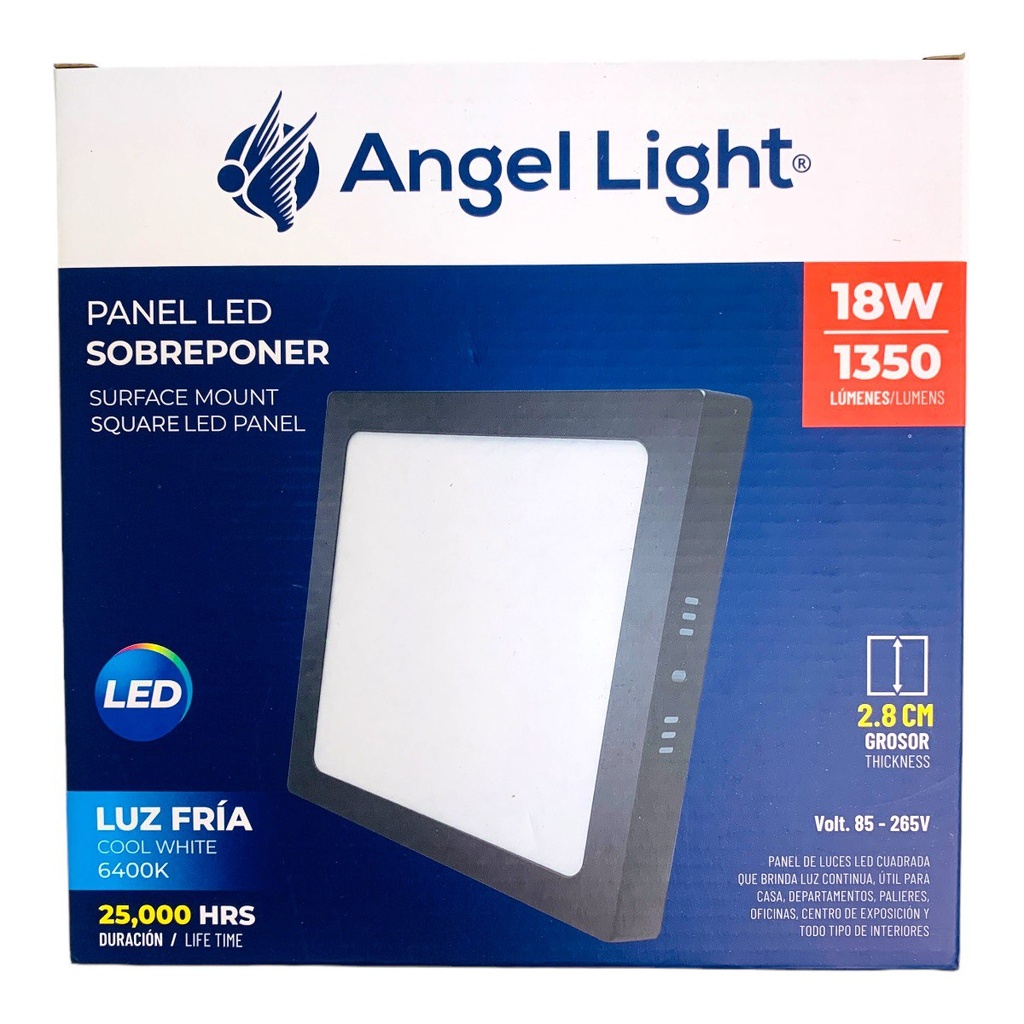 LAMPARA LED SUPERFICIAL CUADRADA 18W 4000K NEGRA ANGEL LIGHT