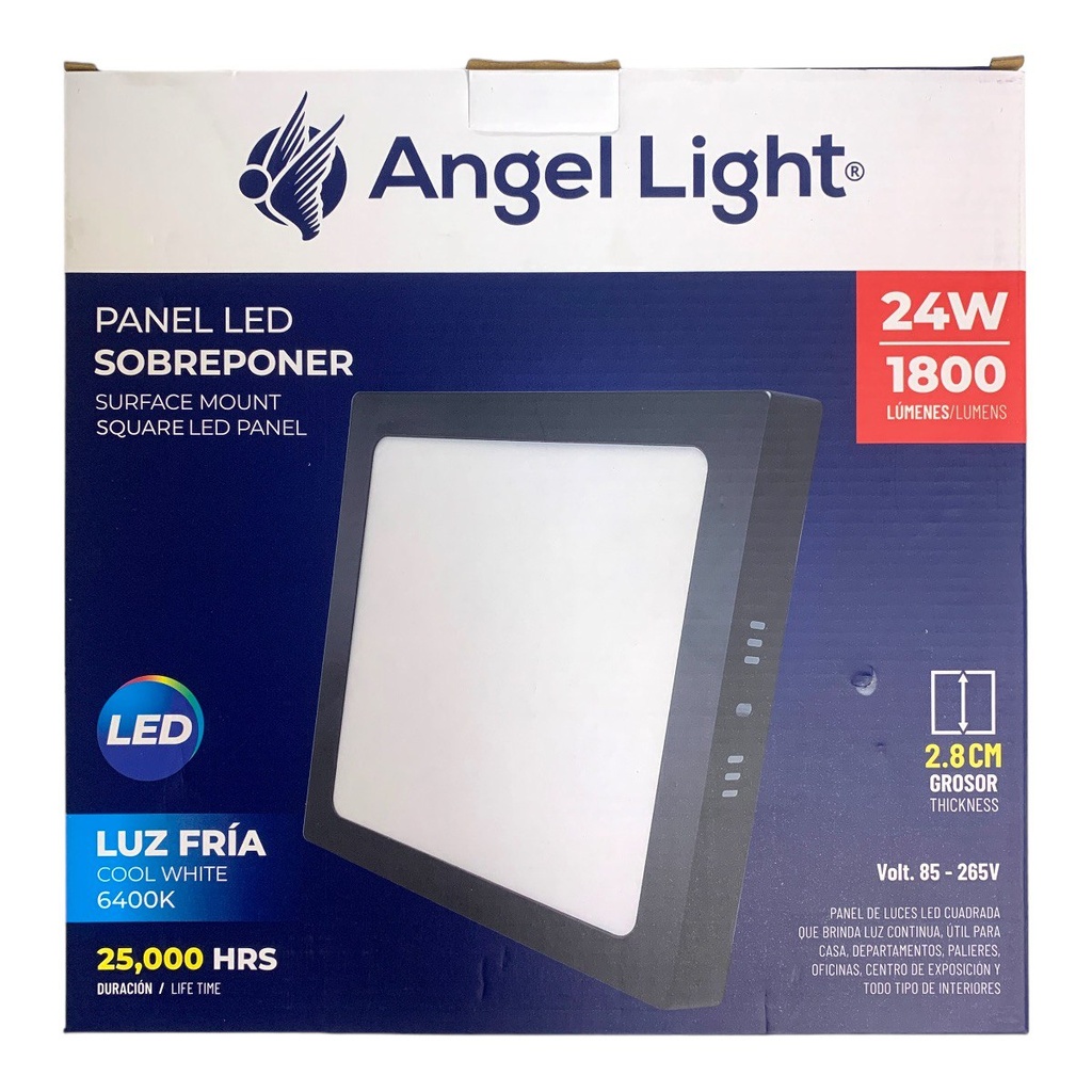 LAMPARA LED SUPERFICIAL CUADRADA 24W 4000K NEGRA ANGEL LIGHT