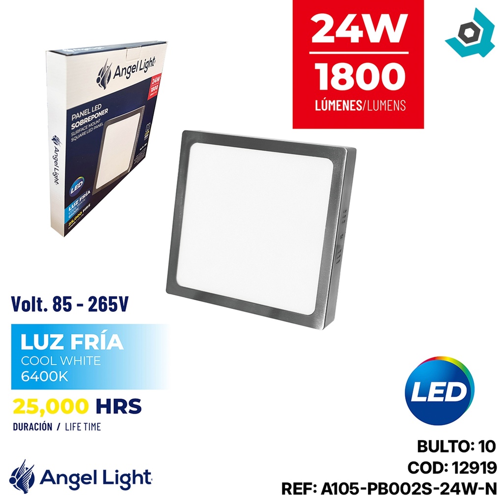 LAMPARA LED SUPERFICIAL CUADRADA 24W 4000K NIQUELADA ANGEL LIGHT
