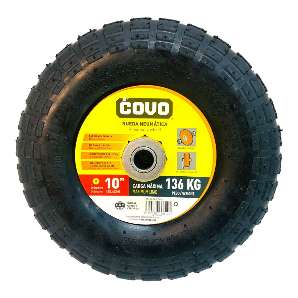RUEDA NEUMATICA CON RIN PARA CARRETILLA 10" COVO