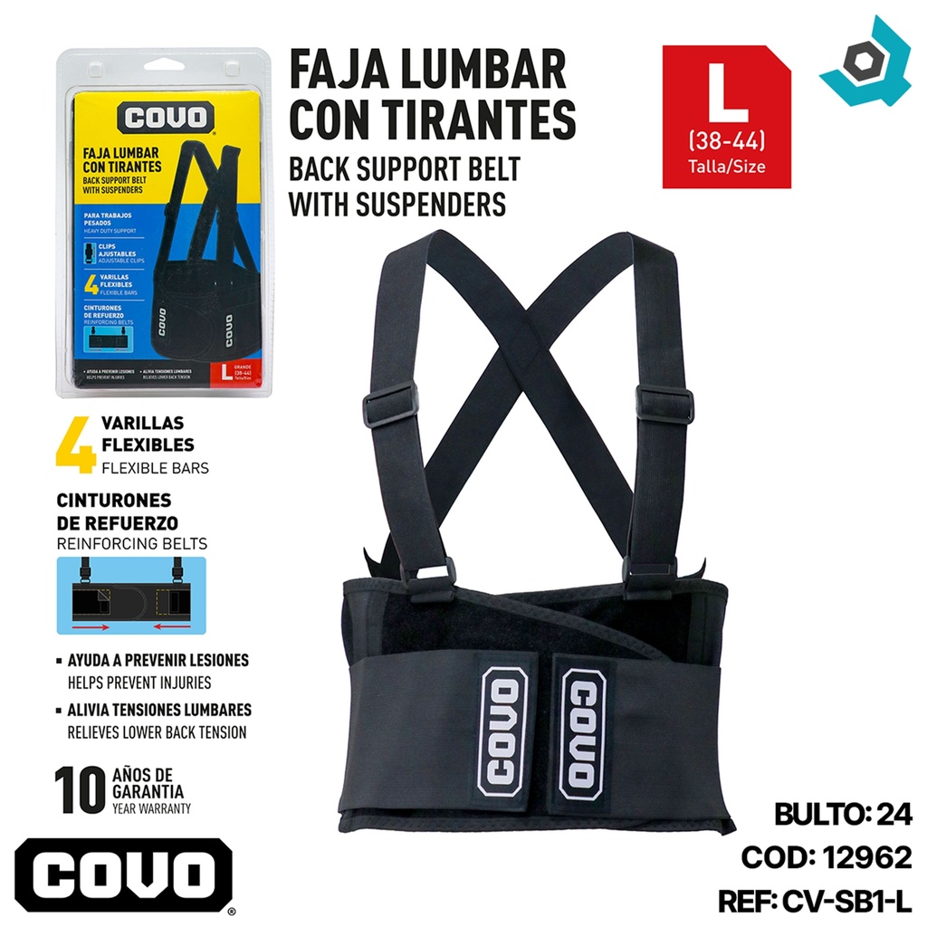 FAJA LUMBAR CON TIRANTES TALLA L COVO