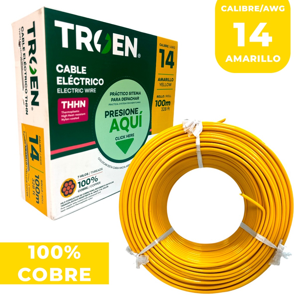 CABLE ELECTRICO 14 AWG AMARILLO 7 HILOS TROEN
