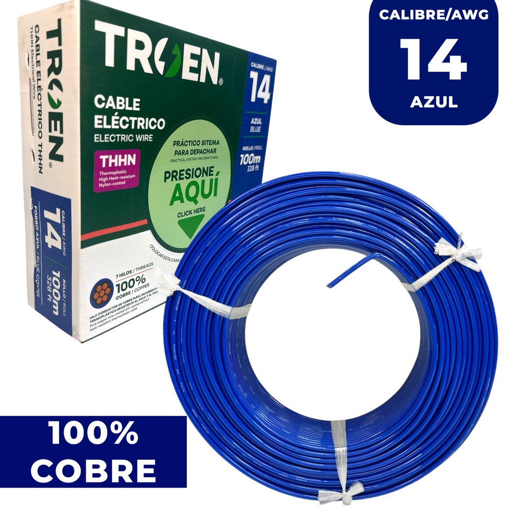 CABLE ELECTRICO 14 AWG AZUL 7 HILOS TROEN