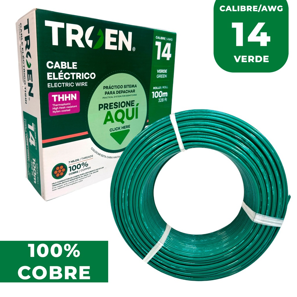 CABLE ELECTRICO 14 AWG VERDE 7 HILOS TROEN