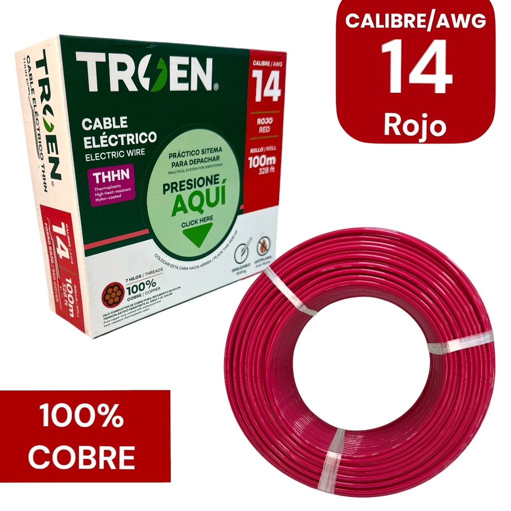 CABLE ELECTRICO 14 AWG ROJO 7 HILOS TROEN