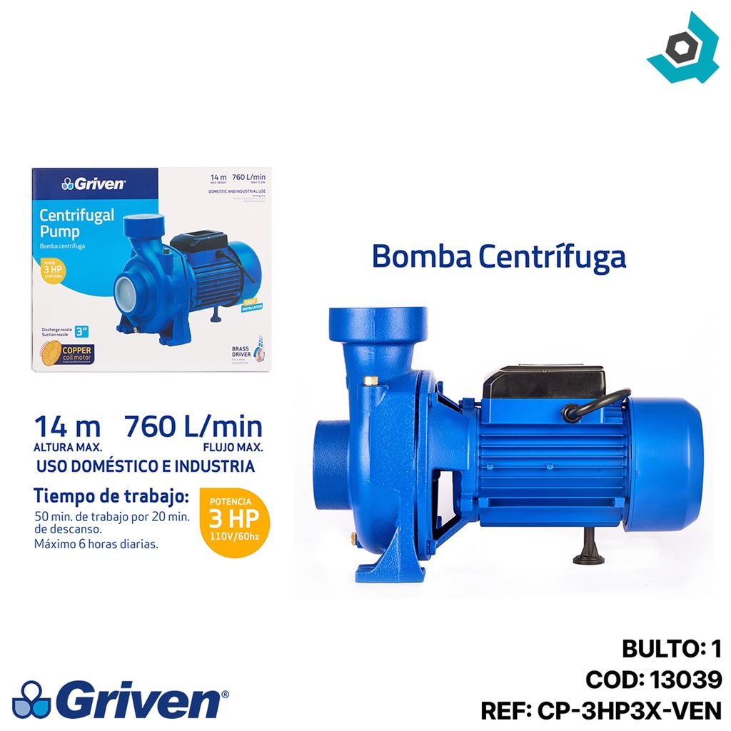BOMBA DE AGUA CENTRIFUGA 3HP GRIVEN