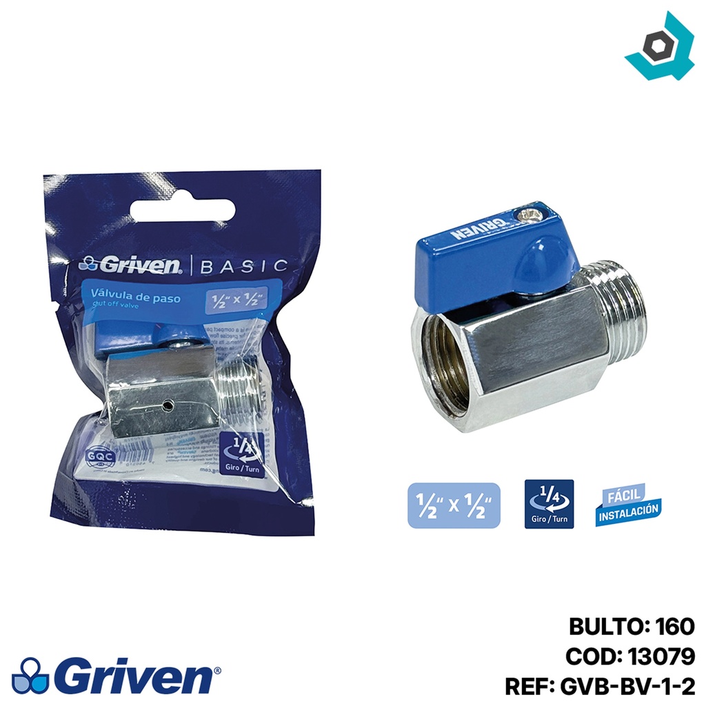 VALVULA DE PASO 1/2" X 1/2" GRIVEN BASIC