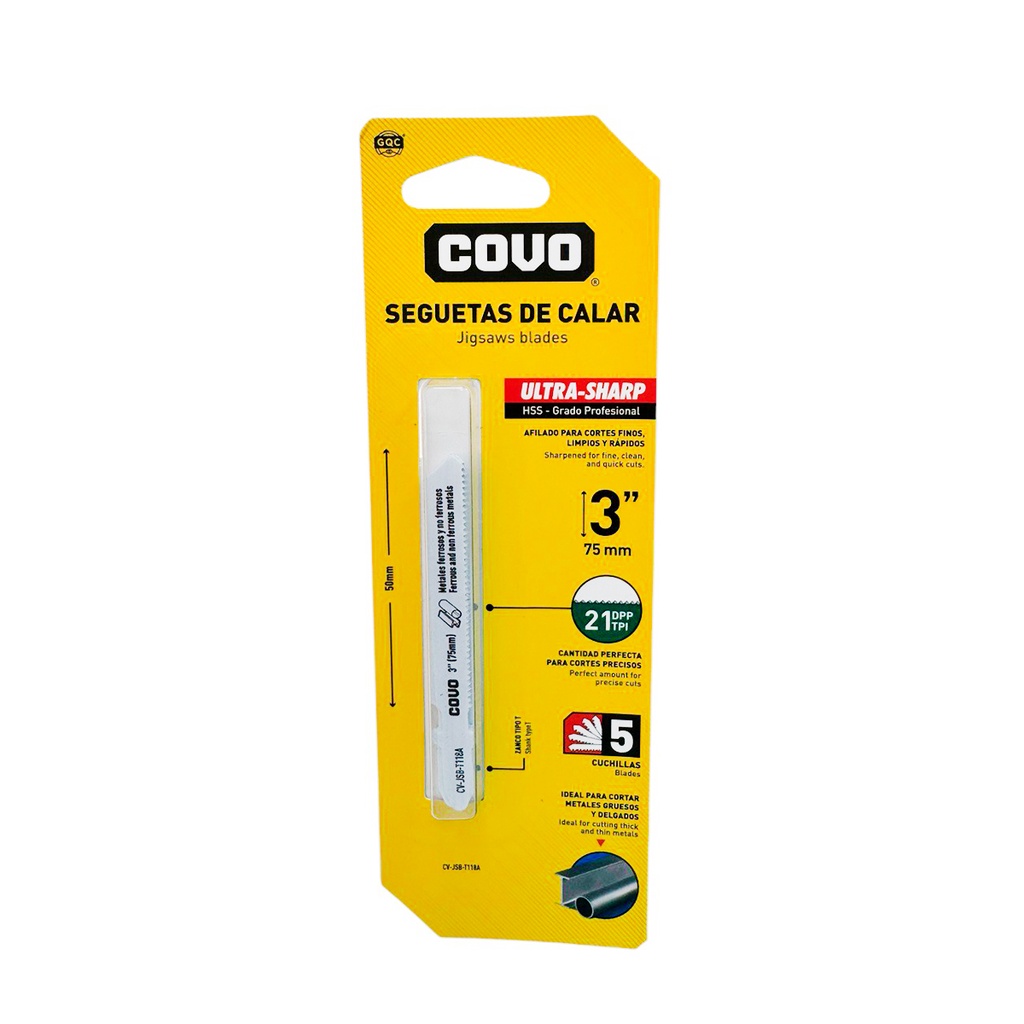 SEGUETA DE CALAR 3" PARA METAL GRUESO Y DELGADO 5 PZAS COVO