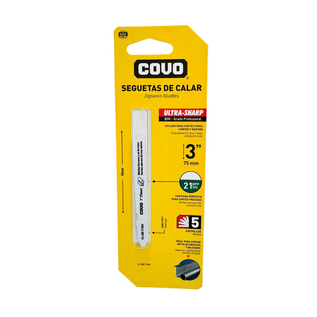 SEGUETA DE CALAR 3" PARA METAL GRUESO Y DELGADO 5 PZAS COVO