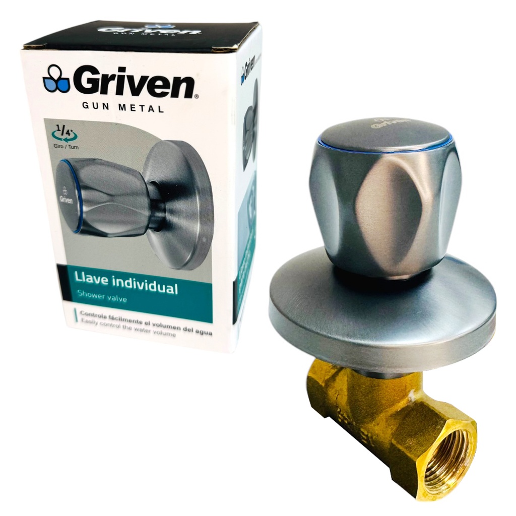 LLAVE PARA DUCHA 1/2" INDIVIDUAL GRIS METALICO GRIVEN