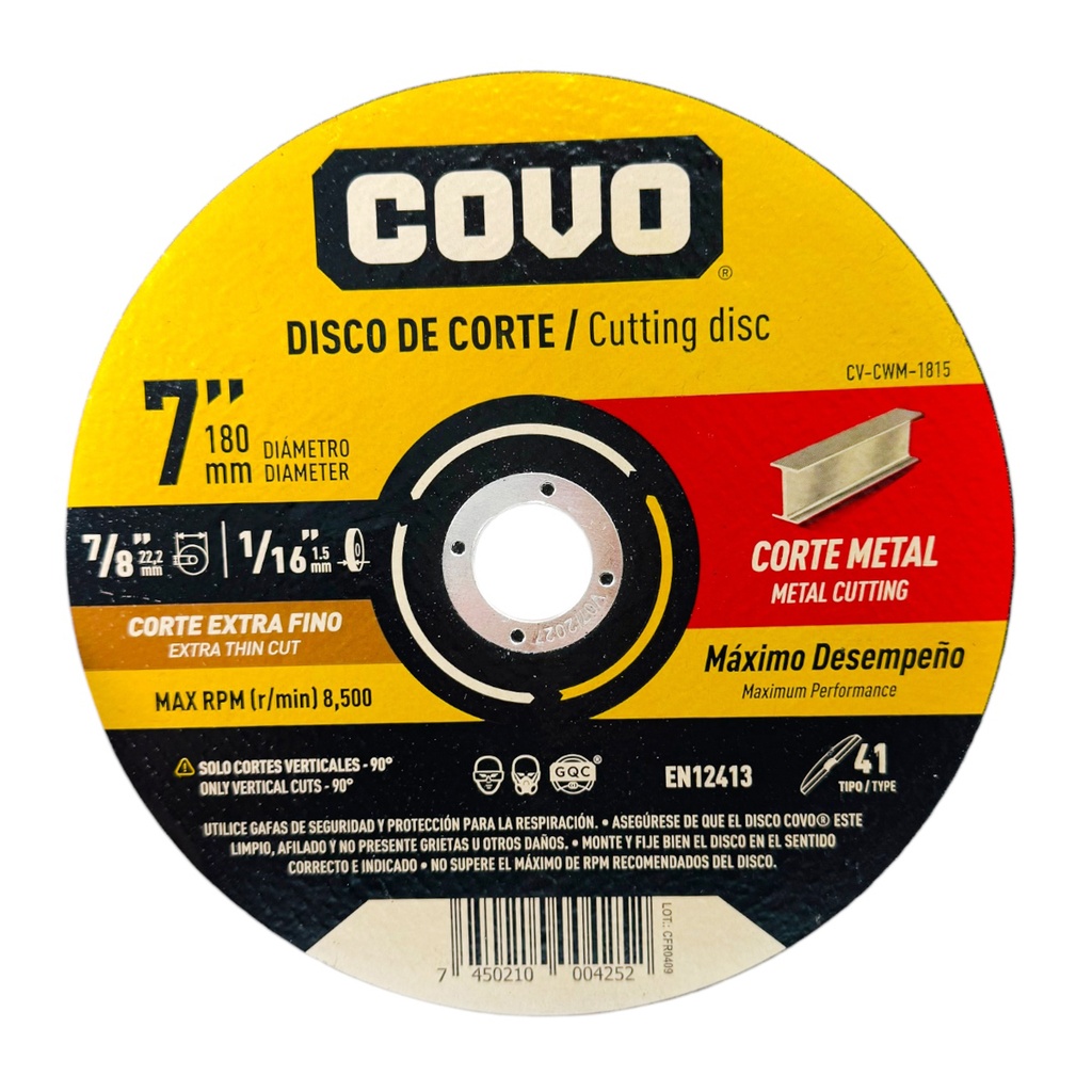 DISCO PARA CORTE EN METAL 7" EXTRA FINO COVO