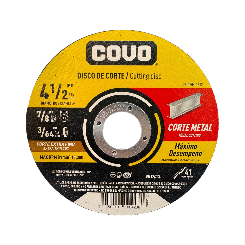 DISCO PARA CORTE EN METAL 4 1/2"  EXTRA FINO COVO
