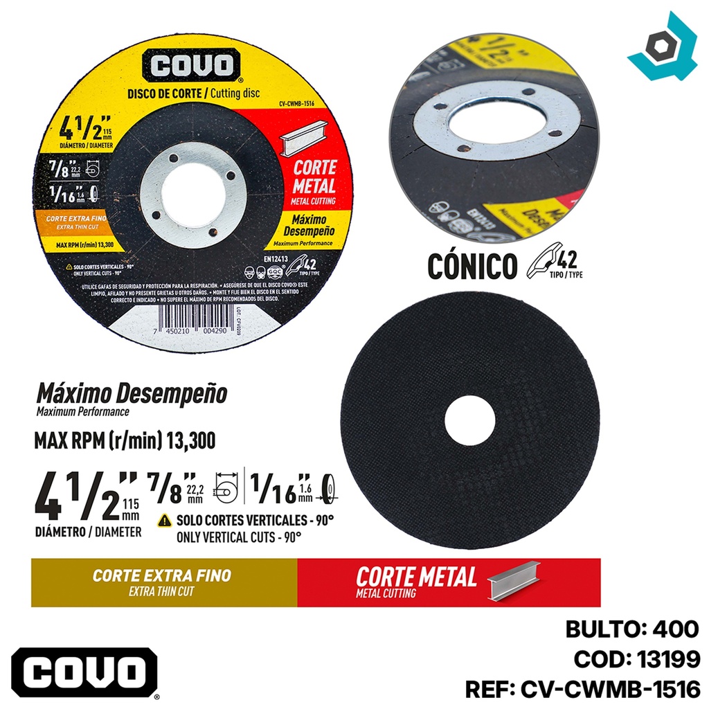 DISCO PARA CORTE EN METAL 4 1/2" EXTRA FINO COVO