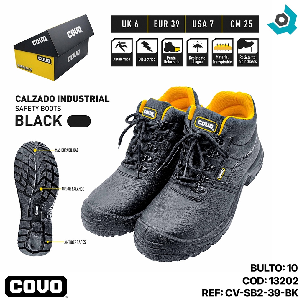 BOTAS DE SEGURIDAD NEGRAS TALLA 39 COVO