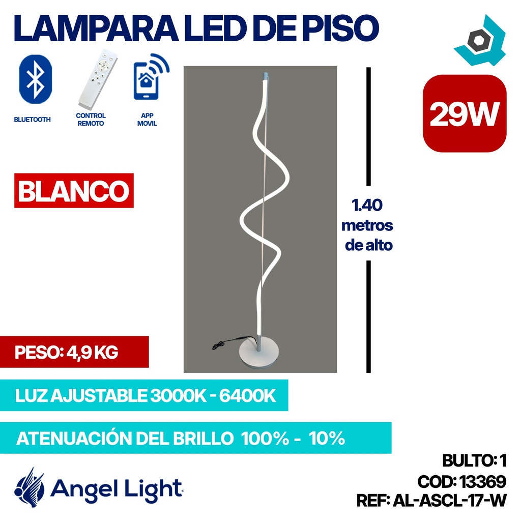 LAMPARA LED 29W DE PISO LUZ AJUSTABLE BLANCA ANGEL LIGHT