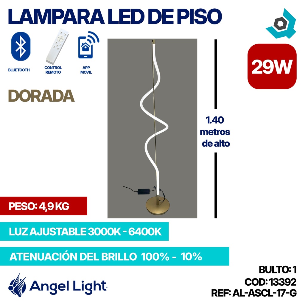 LAMPARA LED 29W DE PISO LUZ AJUSTABLE DORADA ANGEL LIGHT