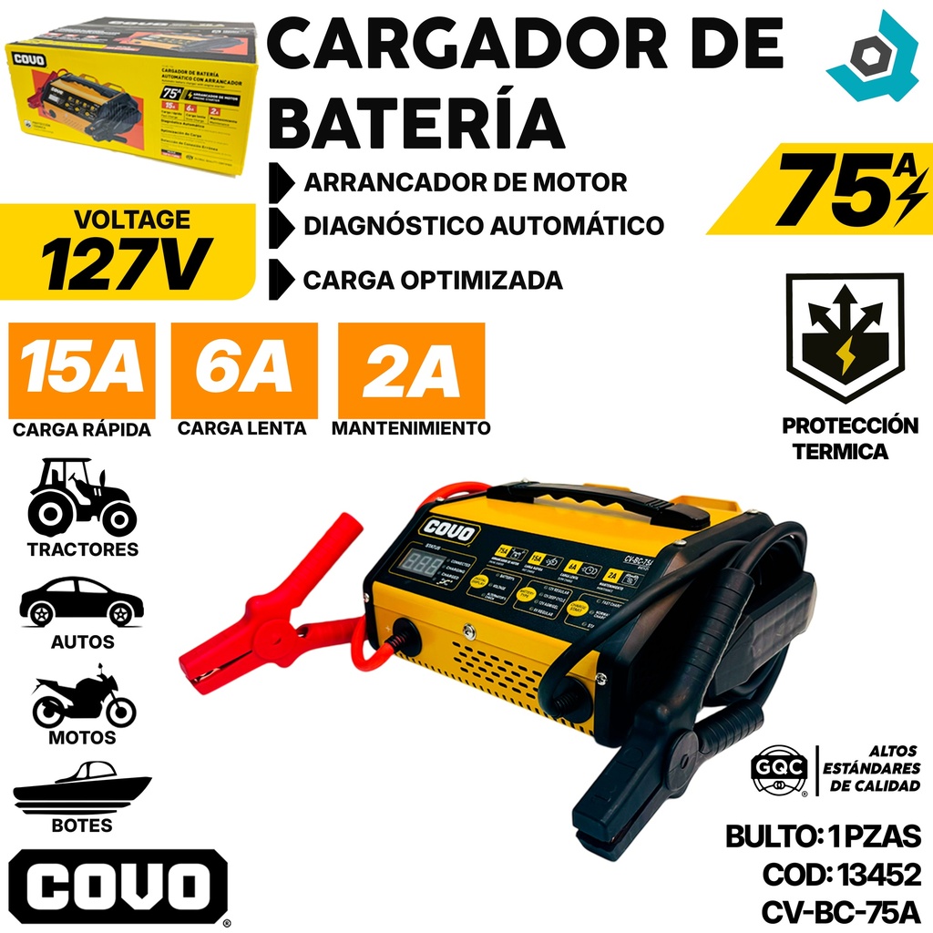CARGADOR DE BATERIA AUTOMATICO 127V CON ARRANCADOR COVO