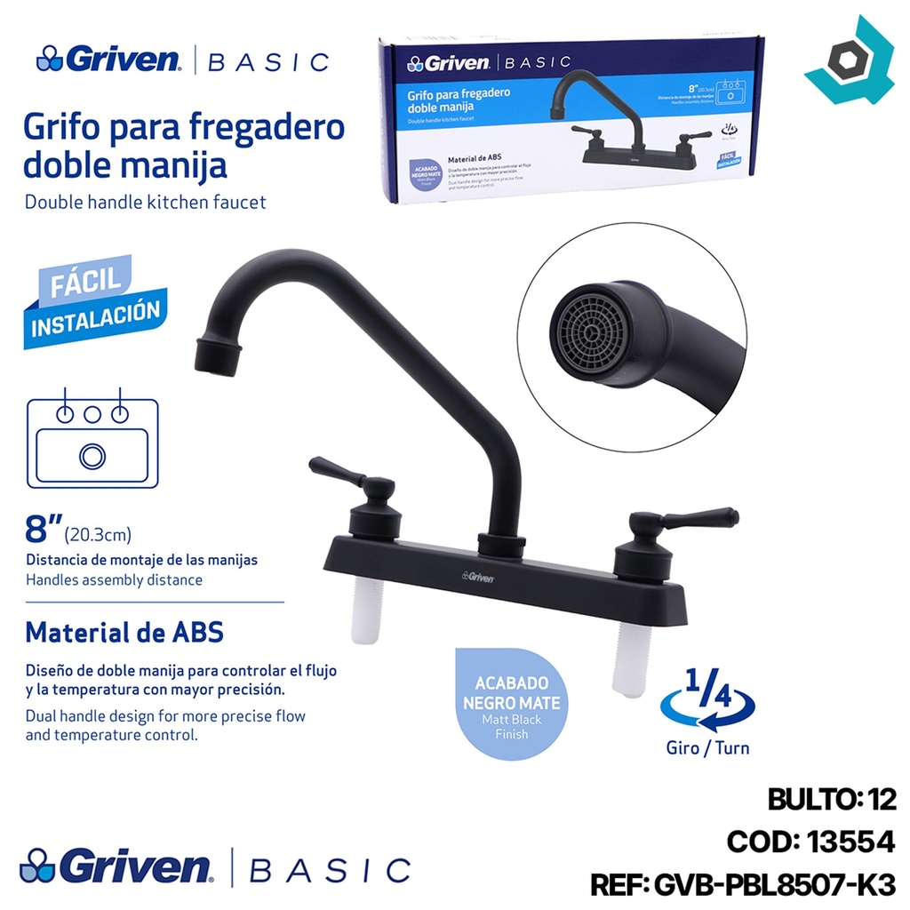 GRIFERIA PARA FREGADERO DOBLE MANIJA GRIVEN BASIC