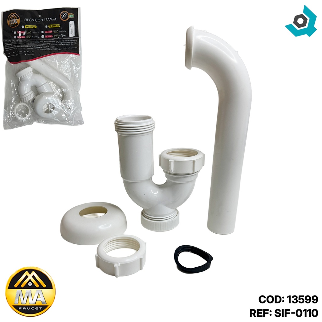 SIFON PLASTICO 1 1/4" CON TRAMPA