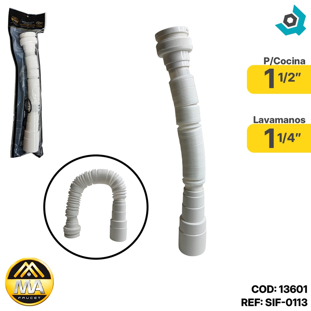 SIFON FLEXIBLE UNIVERSAL 1 1/2" - 1 1/4" METALES ALEADOS