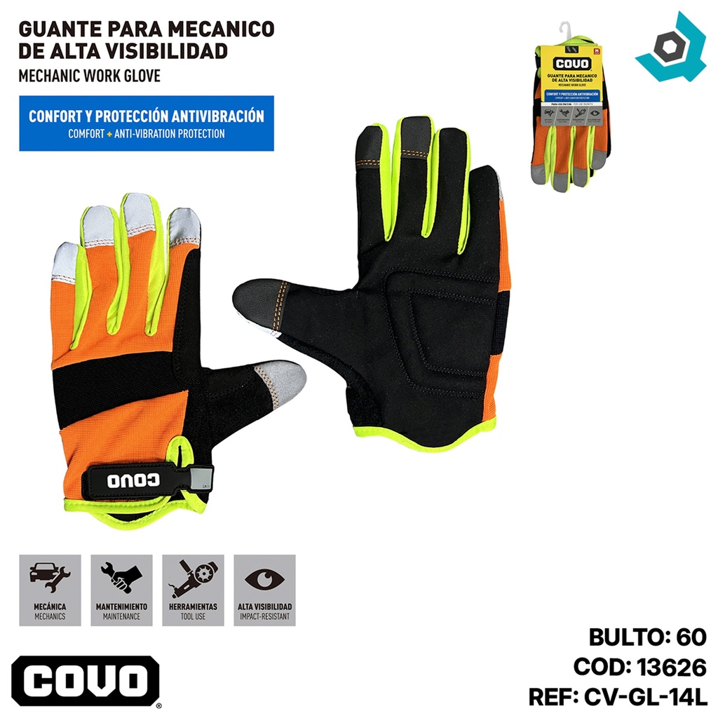 GUANTE PARA MECÁNICO DE ALTA VISIBILIDAD TALLA L COVO