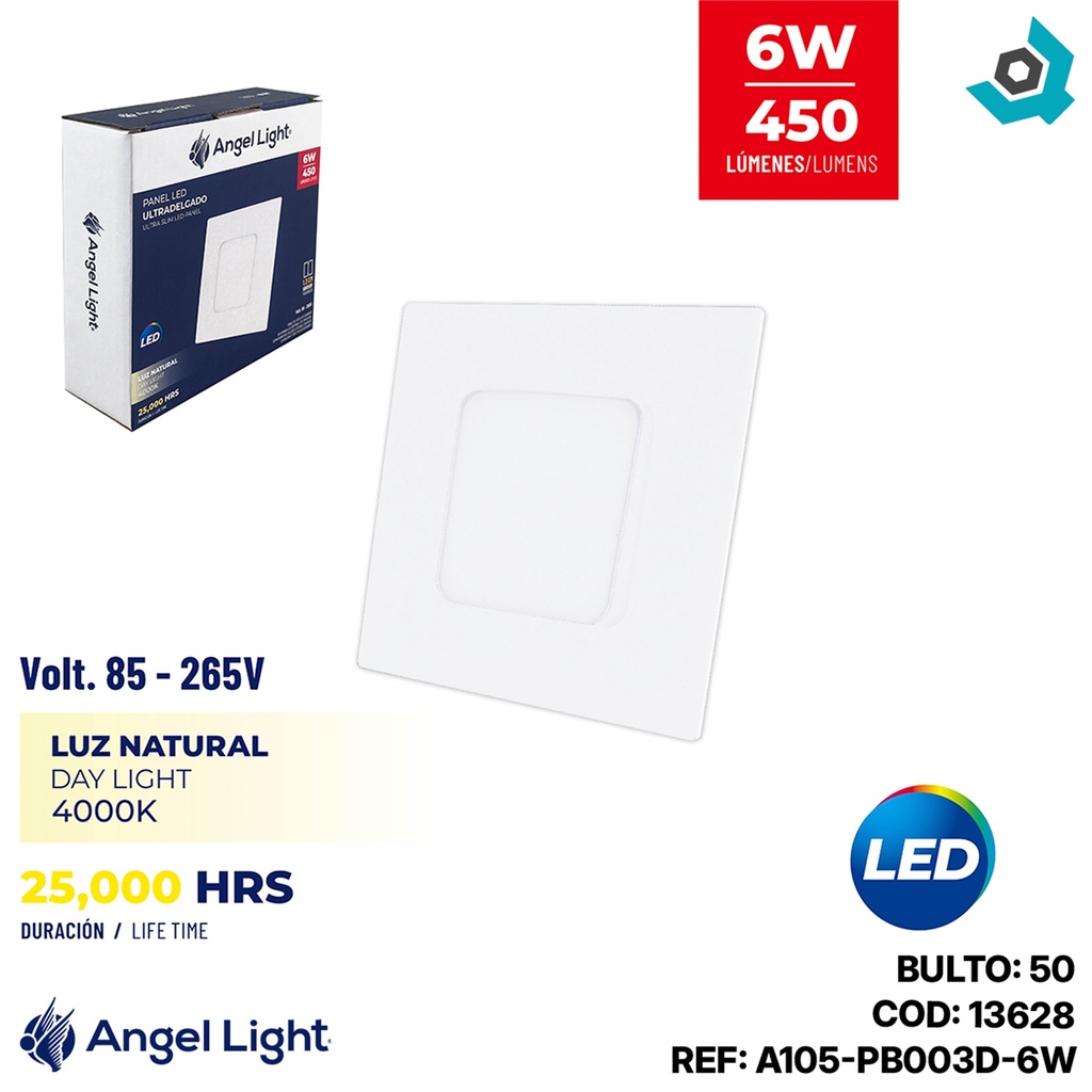 LAMPARA LED PARA EMPOTRAR CUADRADA 6W 4000K ANGEL LIGHT