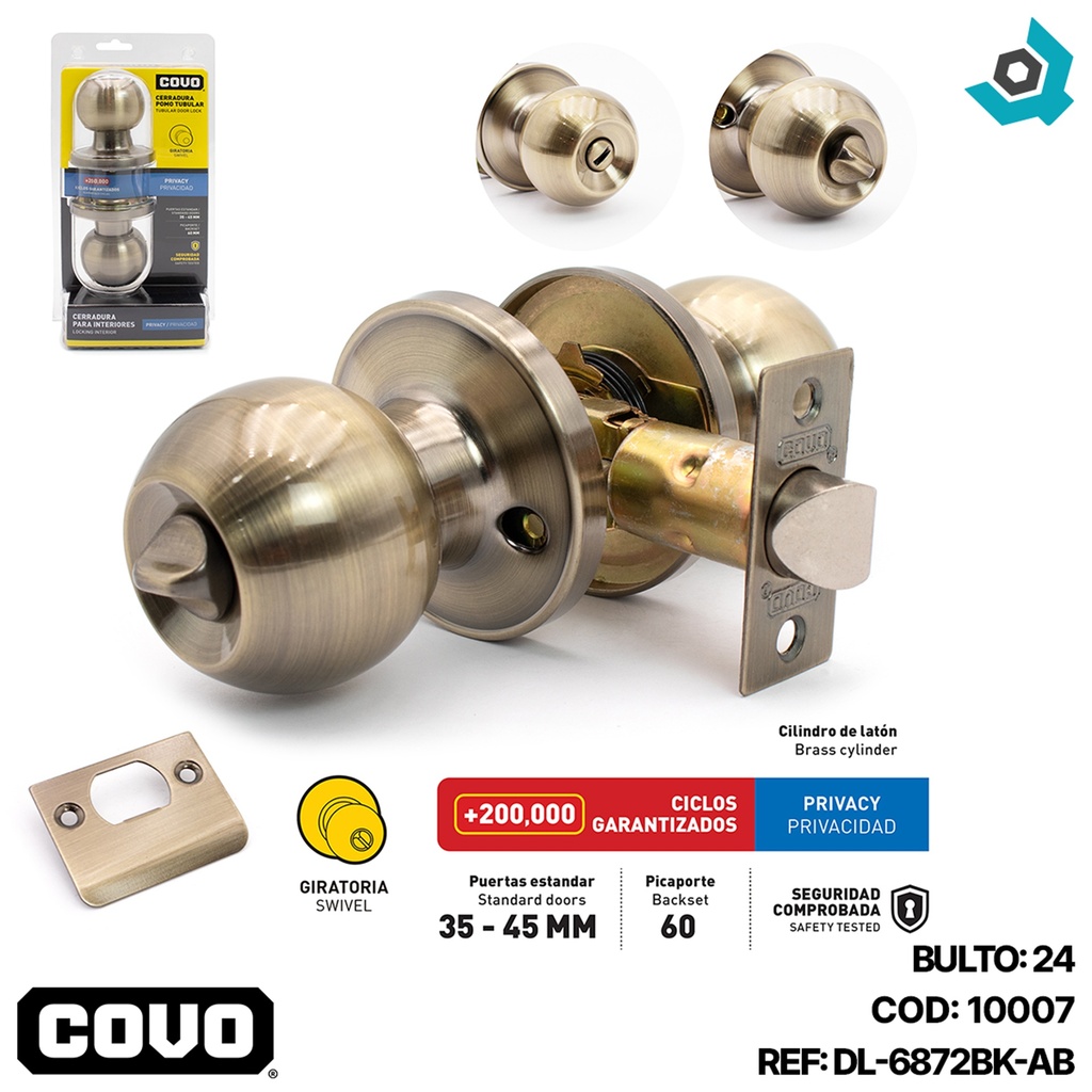 CERRADURA DE POMO PARA BANO SATINADA COVO