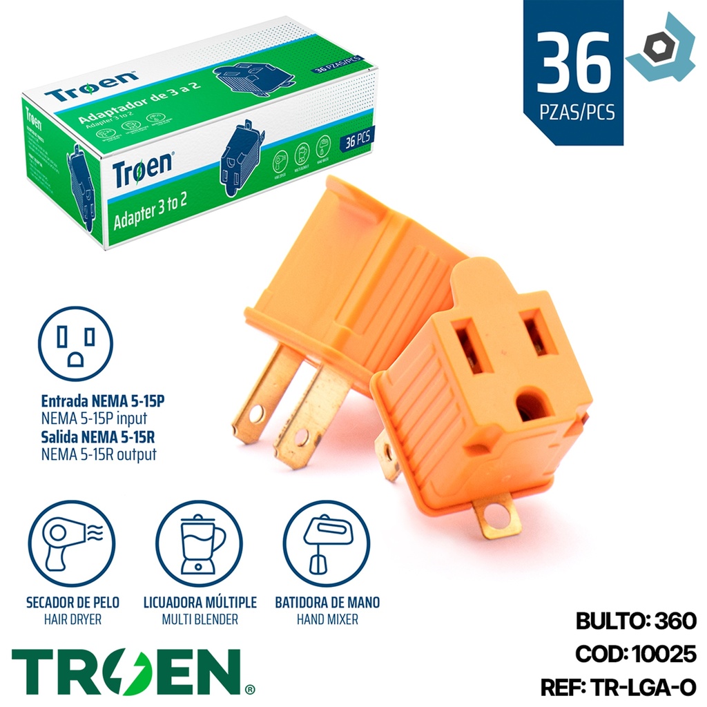 ADAPTADOR DE TOMA ELECTRICO NARANJA TROEN