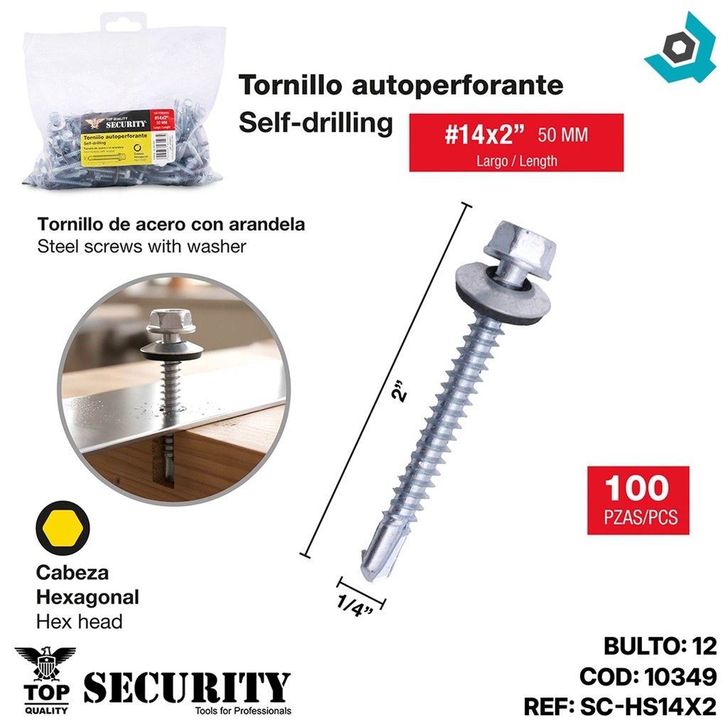 TORNILLO AUTOPERFORANTE #14 X 2" 100PZAS SECURITY