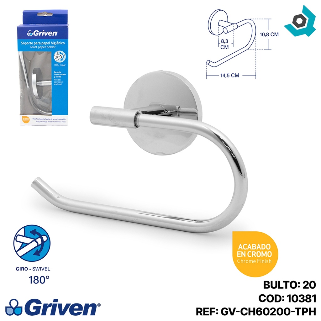 SOPORTE PARA PAPEL HIGIENICO CROMADO GRIVEN