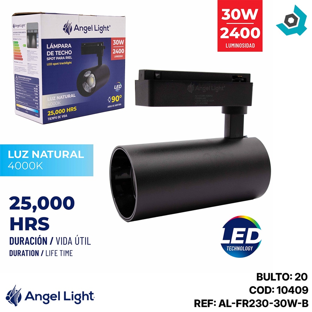 LAMPARA DE TECHO SPOT PARA RIEL 30W COLOR NEGRO ANGEL LIGHT